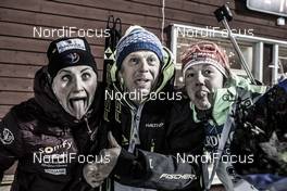 30.11.2016, Oestersund, Sweden, (SWE): Justine Braisaz (FRA), Michael Grossegger (AUT), Laura Dahlmeier (GER), (l-r) - IBU world cup biathlon, individual women, Oestersund (SWE). www.nordicfocus.com. © Manzoni/NordicFocus. Every downloaded picture is fee-liable.