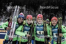 12.01.2017, Ruhpolding, Germany (GER): Vanessa Hinz (GER), Maren Hammerschmidt (GER), Franziska Preuss (GER), Laura Dahlmeier (GER), (l-r) -  IBU world cup biathlon, relay women, Ruhpolding (GER). www.nordicfocus.com. © Manzoni/NordicFocus. Every downloaded picture is fee-liable.