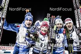 27.11.2016, Oestersund, Sweden, (SWE): Lukas Hofer (ITA), Dorothea Wierer (ITA), Lisa Vittozzi (ITA), Dominik Windisch (ITA), (l-r) - IBU world cup biathlon, relay mixed, Oestersund (SWE). www.nordicfocus.com. © Manzoni/NordicFocus. Every downloaded picture is fee-liable.