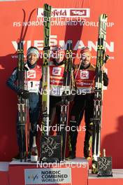 30.01.2016, Seefeld, Austria (AUT): Akito Watabe (JPN), Eric Frenzel (GER), Fabian Riessle (GER), (l-r) - FIS world cup nordic combined, individual gundersen HS109/10km, Seefeld (AUT). www.nordicfocus.com. © Modica/NordicFocus. Every downloaded picture is fee-liable.