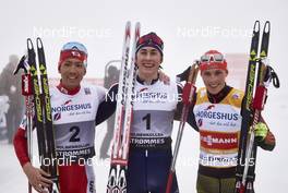 06.02.2016, Oslo, Norway (NOR): Akito Watabe (JPN), Jarl Magnus Riiber (NOR), Eric Frenzel (GER), (l-r)  - FIS world cup nordic combined, individual gundersen HS134/10km, Oslo (NOR). www.nordicfocus.com. © Felgenhauer/NordicFocus. Every downloaded picture is fee-liable.
