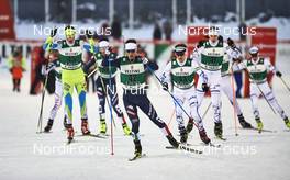 19.02.2016, Lahti, Finland (FIN): Gasper Berlot (SLO), Armin Bauer (ITA), Jussi Salo (FIN), Matti Herola (FIN), (l-r)  - FIS world cup nordic combined, individual gundersen HS130/10km, Lahti (FIN). www.nordicfocus.com. © Felgenhauer/NordicFocus. Every downloaded picture is fee-liable.
