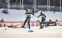 19.02.2016, Lahti, Finland (FIN): Tim Hug (SUI), Francois Braud (FRA), (l-r)  - FIS world cup nordic combined, individual gundersen HS130/10km, Lahti (FIN). www.nordicfocus.com. © Felgenhauer/NordicFocus. Every downloaded picture is fee-liable.