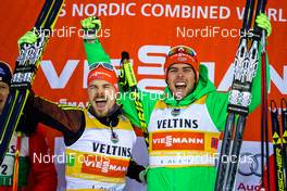 20.02.2016, Lahti, Finland (FIN): (l-r) Fabian Riessle (GER), Fischer, One Way, Rottefella, Adidas and Johannes Rydzek (GER), Fischer, Swix, Rottefella, Adidas - FIS world cup nordic combined, team sprint HS130/2x7.5km, Lahti (FIN). www.nordicfocus.com. © Laiho/NordicFocus. Every downloaded picture is fee-liable.
