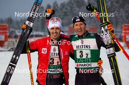 20.02.2016, Lahti, Finland (FIN): (l-r) Lukas Klapfer (AUT), Salomon, Loeffler and Bernhard Gruber (AUT), Fischer, Leki, Rottefella, Loeffler - FIS world cup nordic combined, team sprint HS130/2x7.5km, Lahti (FIN). www.nordicfocus.com. © Laiho/NordicFocus. Every downloaded picture is fee-liable.