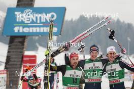 28.02.2016, Val di Fiemme, Italy (ITA): Fabian Riessle (GER), Magnus Krog (NOR), Joergen Graabak (NOR), (l-r) - FIS world cup nordic combined, individual gundersen HS134/10km, Val di Fiemme (ITA). www.nordicfocus.com. © Modica/NordicFocus. Every downloaded picture is fee-liable.