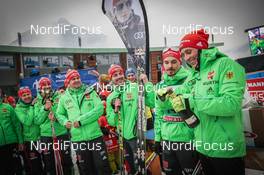 28.02.2016, Val di Fiemme, Italy (ITA): Germany celebrates with Eric Frenzel the victory of the World Cup   - FIS world cup nordic combined, individual gundersen HS134/10km, Val di Fiemme (ITA). www.nordicfocus.com. © Modica/NordicFocus. Every downloaded picture is fee-liable.