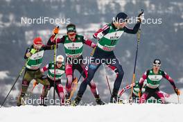 28.02.2016, Val di Fiemme, Italy (ITA): Fabian Riessle (GER), Philipp Orter (AUT), Jan Schmid (NOR), Lukas Klapfer (AUT), (l-r)  - FIS world cup nordic combined, individual gundersen HS134/10km, Val di Fiemme (ITA). www.nordicfocus.com. © Modica/NordicFocus. Every downloaded picture is fee-liable.