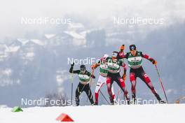28.02.2016, Val di Fiemme, Italy (ITA): Tim Hug (SUI), Adam Cieslar (POL), Lukas Greiderer (AUT), Bernhard Gruber (AUT), (l-r)  - FIS world cup nordic combined, individual gundersen HS134/10km, Val di Fiemme (ITA). www.nordicfocus.com. © Modica/NordicFocus. Every downloaded picture is fee-liable.