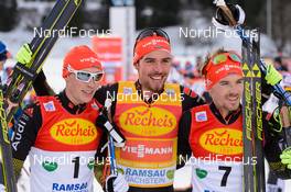 17.12.2016, Ramsau, Austria (AUT): Eric Frenzel (GER), Johannes Rydzek (GER), Fabian Riessle (GER), (l-r) - FIS world cup nordic combined, individual gundersen HS96/10km, Ramsau (AUT). www.nordicfocus.com. © Rauschendorfer/NordicFocus. Every downloaded picture is fee-liable.