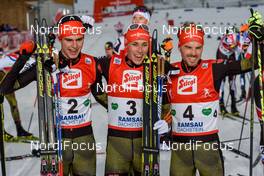18.12.2016, Ramsau, Austria (AUT): Vinzenz Geiger (GER), Eric Frenzel (GER), Fabian Riessle (GER), (l-r) - FIS world cup nordic combined, individual gundersen HS96/10km, Ramsau (AUT). www.nordicfocus.com. © Rauschendorfer/NordicFocus. Every downloaded picture is fee-liable.