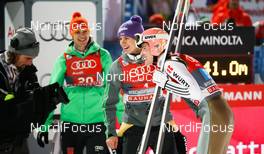 06.01.2016, Bischofshofen, Austria (AUT): (l-r) Andreas Wank (GER), Andreas Wellinger (GER) and Severin Freund (GER), Fischer - FIS world cup ski jumping, four hills tournament, individual HS140, Bischofshofen (AUT). www.nordicfocus.com. © Laiho/NordicFocus. Every downloaded picture is fee-liable.