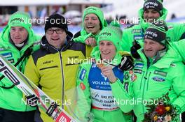 16.01.2016, Tauplitz/Bad Mitterndorf, Austria (AUT): Peter Prevc (SLO) and his team - FIS ski flying world championships, individual HS225, Tauplitz/Bad Mitterndorf (AUT). www.nordicfocus.com. © Rauschendorfer/NordicFocus. Every downloaded picture is fee-liable.