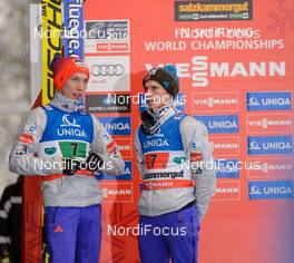 17.01.2016, Tauplitz/Bad Mitterndorf, Austria (AUT): Johann Andre Forfang (NOR), Anders Fannemel (NOR), (l-r)  - FIS ski flying world championships, team HS225, Tauplitz/Bad Mitterndorf (AUT). www.nordicfocus.com. © Rauschendorfer/NordicFocus. Every downloaded picture is fee-liable.