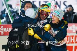 22.02.2016, Kuopio, Finland (FIN): team Japan celebrating around Noriaki Kasai (JPN) - FIS world cup ski jumping, team HS127, Kuopio (FIN). www.nordicfocus.com. © Laiho/NordicFocus. Every downloaded picture is fee-liable.
