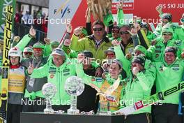 18.03.2016, Planica, Slovenia (SLO): Team Slovenja (l-r) - FIS world cup ski flying, cups, Planica (SLO). www.nordicfocus.com. © Modica/NordicFocus. Every downloaded picture is fee-liable.