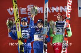 02.12.2016, Lillehammer, Norway (NOR): Yuki Ito (JPN), Sara Takanashi (JPN), Anna Rupprecht (GER), (l-r) - FIS world cup ski jumping ladies, individual HS100, Lillehammer (NOR). www.nordicfocus.com. © THIBAUT/NordicFocus. Every downloaded picture is fee-liable.