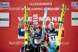 03.12.2016, Lillehammer, Norway (NOR): Yuki Ito (JPN), Sara Takanashi (JPN), Jacqueline Seifriedsberger (AUT), (l-r) - FIS world cup ski jumping ladies, individual HS100, Lillehammer (NOR). www.nordicfocus.com. © Modica/NordicFocus. Every downloaded picture is fee-liable.