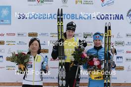 13.02.2016, Cortina-Toblach, Italy (ITA): Masako Ishida (JPN), Britta Johansson Norgren (NOR), Seraina Boner (SUI), (l-r) - Ski Classics, Cortina-Toblach (ITA). www.nordicfocus.com. © Modica/NordicFocus. Every downloaded picture is fee-liable.