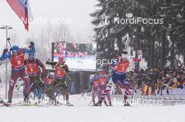 08.01.2017, Oberhof, Germany (GER): Maxim Tsvetkov (RUS), Simon Schempp (GER), Benedikt Doll (GER), Matvey Eliseev (RUS), Emil Hegle Svendsen (NOR), (l-r) -  IBU world cup biathlon, mass men, Oberhof (GER). www.nordicfocus.com. © Manzoni/NordicFocus. Every downloaded picture is fee-liable.