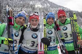 11.01.2017, Ruhpolding, Germany (GER): Erik Lesser (GER), Benedikt Doll (GER), Simon Schempp (GER), Arnd Peiffer (GER), (l-r), (l-r) -  IBU world cup biathlon, relay men, Ruhpolding (GER). www.nordicfocus.com. © Manzoni/NordicFocus. Every downloaded picture is fee-liable.