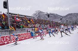 11.01.2017, Ruhpolding, Germany (GER): Lukas Hofer (ITA), Artem Pryma (UKR), Alexey Volkov (RUS), Simon Fourcade (FRA), Ondrej Moravec (CZE), Erik Lesser (GER), Daniel Mesotitsch (AUT), Ole Einar Bjoerndalen (NOR), (l-r), (l-r) -  IBU world cup biathlon, relay men, Ruhpolding (GER). www.nordicfocus.com. © Manzoni/NordicFocus. Every downloaded picture is fee-liable.