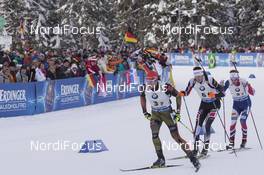 11.01.2017, Ruhpolding, Germany (GER): Arnd Peiffer (GER), Julian Eberhard (AUT), Henrik L'abee-Lund (NOR), (l-r), (l-r) -  IBU world cup biathlon, relay men, Ruhpolding (GER). www.nordicfocus.com. © Manzoni/NordicFocus. Every downloaded picture is fee-liable.