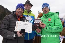 13.01.2017, Ruhpolding, Germany (GER): Viktor Maigurov (RUS), IBU first vice president, Claus Pichler (GER), 1st Mayor of Ruhpolding, Andreas Birnbacher  (GER), (l-r) -  IBU world cup biathlon, sprint men, Ruhpolding (GER). www.nordicfocus.com. © Manzoni/NordicFocus. Every downloaded picture is fee-liable.