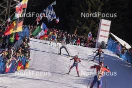 22.01.2017, Antholz, Italy (ITA): Hanna Oeberg (SWE), Lisa Vittozzi (ITA), Selina Gasparin (SUI), Kaia Woeien Nicolaisen (NOR), Jialin Tang (CHN), Clare Egan (USA), (l-r) -  IBU world cup biathlon, relay women, Antholz (ITA). www.nordicfocus.com. © Manzoni/NordicFocus. Every downloaded picture is fee-liable.
