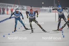 04.03.2017, Pyeong Chang, Korea (KOR): Jean Guillaume Beatrix (FRA), Benedikt Doll (GER), Lukas Hofer (ITA), (l-r) -  IBU world cup biathlon, pursuit men, Pyeong Chang (KOR). www.nordicfocus.com. © Manzoni/NordicFocus. Every downloaded picture is fee-liable.