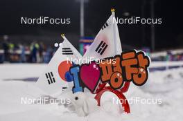 02.03.2017, Pyeong Chang, Korea (KOR): Event Feature: Korean flags and writings at the shooting range -  IBU world cup biathlon, sprint women, Pyeong Chang (KOR). www.nordicfocus.com. © Manzoni/NordicFocus. Every downloaded picture is fee-liable.