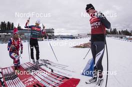 16.03.2017, Oslo, Norway (NOR): Ole Einar Bjoerndalen (NOR), Peter Blom (SWE), Madshus Race Service, (l-r) -  IBU world cup biathlon, training, Oslo (NOR). www.nordicfocus.com. © Manzoni/NordicFocus. Every downloaded picture is fee-liable.