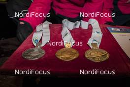 25.01.2017, Duszniki Zdroj, Poland (POL): Event Feature: the new silver, gold and bronce medal - IBU Open European championships biathlon, medals, Duszniki Zdroj (POL). www.nordicfocus.com. © Manzoni/NordicFocus. Every downloaded picture is fee-liable.
