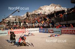 19.02.2017, Hochfilzen, Austria (AUT): Simon Eder (AUT), Johannes Thingnes Boe (NOR), Simon Schempp (GER) - IBU world championships biathlon, mass men, Hochfilzen (AUT). www.nordicfocus.com. © NordicFocus. Every downloaded picture is fee-liable.