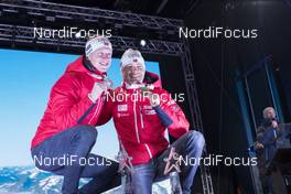 12.02.2017, Hochfilzen, Austria (AUT): Johannes Thingnes Boe (NOR), Ole Einar Bjoerndalen (NOR), (l-r) - IBU world championships biathlon, medals, Hochfilzen (AUT). www.nordicfocus.com. © NordicFocus. Every downloaded picture is fee-liable.