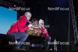 12.02.2017, Hochfilzen, Austria (AUT): Johannes Thingnes Boe (NOR), Martin Fourcade (FRA), Ole Einar Bjoerndalen (NOR), (l-r) - IBU world championships biathlon, medals, Hochfilzen (AUT). www.nordicfocus.com. © NordicFocus. Every downloaded picture is fee-liable.