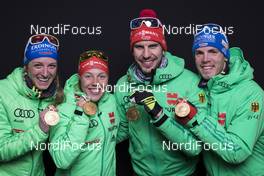 09.02.2017, Hochfilzen, Austria (AUT): Vanessa Hinz (GER), Laura Dahlmeier (GER), Arnd Peiffer (GER), Simon Schempp (GER), (l-r) - IBU world championships biathlon, medals, Hochfilzen (AUT). www.nordicfocus.com. © NordicFocus. Every downloaded picture is fee-liable.