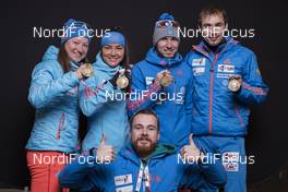 09.02.2017, Hochfilzen, Austria (AUT): Olga Podchufarova (RUS), Tatiana Akimova (RUS), Alexander Loginov (RUS), Anton Shipulin (RUS), Andrey Anosov (RUS) (l-r) - IBU world championships biathlon, medals, Hochfilzen (AUT). www.nordicfocus.com. © NordicFocus. Every downloaded picture is fee-liable.