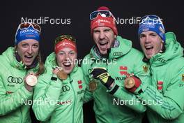 09.02.2017, Hochfilzen, Austria (AUT): Vanessa Hinz (GER), Laura Dahlmeier (GER), Arnd Peiffer (GER), Simon Schempp (GER), (l-r) - IBU world championships biathlon, medals, Hochfilzen (AUT). www.nordicfocus.com. © NordicFocus. Every downloaded picture is fee-liable.