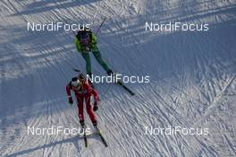 09.02.2017, Hochfilzen, Austria (AUT): Hanna Oeberg (SWE), Nadezhda Skardino (BLR) - IBU world championships biathlon, relay mixed, Hochfilzen (AUT). www.nordicfocus.com. © NordicFocus. Every downloaded picture is fee-liable.