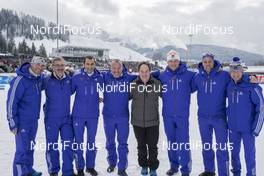 18.02.2017, Hochfilzen, Austria (AUT): Michal Zichacek (CZE), IBU IR, Robert Zwahlen (SUI) IBU TD, Christophe Vassallo (FRA) TD and IR IBU, Borut Nunar (SLO) IBU race director, Felix Bitterling (GER), IBU race director IBU Cup, Erik Albiner (SWE), IBU IR, Max Saenger (USA/SUI), Max Cobb (USA) secretary generel USBA, (l-r) - IBU world championships biathlon, training, Hochfilzen (AUT). www.nordicfocus.com. © NordicFocus. Every downloaded picture is fee-liable.