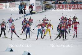 26.11.2017, Oestersund, Sweden, (SWE): Irene Cadurisch (SUI), Lisa Theresa Hauser (AUT), Marie Dorin Habert (FRA), Linn Persson (SWE), Vanessa Hinz (GER), Rosanna Crawford (CAN), (l-r) - IBU world cup biathlon, single mixed relay, Oestersund (SWE). www.nordicfocus.com. © Manzoni/NordicFocus. Every downloaded picture is fee-liable.