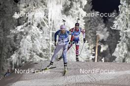 01.12.2017, Oestersund, Sweden, (SWE): Kaisa Makarainen (FIN), Marte Olsbu (NOR), (l-r) - IBU world cup biathlon, sprint women, Oestersund (SWE). www.nordicfocus.com. © Manzoni/NordicFocus. Every downloaded picture is fee-liable.