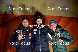 02.12.2017, Oestersund, Sweden, (SWE): Martin Fourcade (FRA), Tarjei Boe (NOR), Erik Lesser (GER) - IBU world cup biathlon, award and pricegiving ceremony, Oestersund (SWE). www.nordicfocus.com. © Tumashov/NordicFocus. Every downloaded picture is fee-liable.