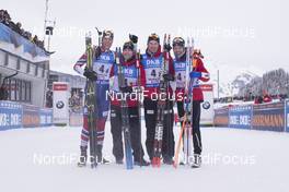 10.12.2017, Hochfilzen, Austria (AUT): Lars Helge Birkeland (NOR), Erlend Bjoentegaard (NOR), Henrik L'abee-Lund (NOR), Ole Einar Bjoerndalen (NOR), (l-r) -  IBU world cup biathlon, relay men, Hochfilzen (AUT). www.nordicfocus.com. © Manzoni/NordicFocus. Every downloaded picture is fee-liable.
