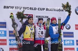 08.12.2017, Hochfilzen, Austria (AUT): Martin Fourcade (FRA), Johannes Thingnes Boe (NOR), Jakov Fak (SLO), (l-r) -  IBU world cup biathlon, sprint men, Hochfilzen (AUT). www.nordicfocus.com. © Manzoni/NordicFocus. Every downloaded picture is fee-liable.