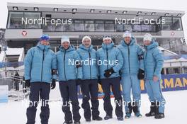 10.12.2017, Hochfilzen, Austria (AUT): Ulrich Walder (ITA), IBU IR, Lorenz Leitgeb (ITA), IBU IR, Robert Zwahlen (SUI), IBU IR, Borut Nunar (SLO), IBU Race Director, Matej Kordez (SLO), IBU IR, Max Saenger (SUI/USA), IBU IR -  IBU world cup biathlon, training, Hochfilzen (AUT). www.nordicfocus.com. © Manzoni/NordicFocus. Every downloaded picture is fee-liable.