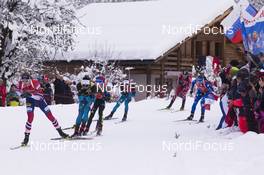 17.12.2017, Annecy-Le Grand Bornand, France (FRA): Johannes Thingnes Boe (NOR), Simon Schempp (GER), Jakov Fak (SLO), Martin Fourcade (FRA), (l-r) -  IBU world cup biathlon, mass men, Annecy-Le Grand Bornand (FRA). www.nordicfocus.com. © Manzoni/NordicFocus. Every downloaded picture is fee-liable.