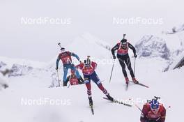 17.12.2017, Annecy-Le Grand Bornand, France (FRA): Quentin Fillon Maillet (FRA), Tarjei Boe (NOR), Benjamin Weger (SUI), (l-r) -  IBU world cup biathlon, mass men, Annecy-Le Grand Bornand (FRA). www.nordicfocus.com. © Manzoni/NordicFocus. Every downloaded picture is fee-liable.