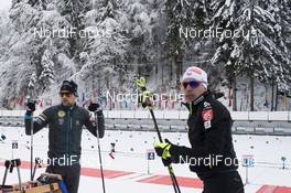 13.12.2017, Annecy-Le Grand Bornand, France (FRA): Simon Desthieux (FRA), Quentin Fillon Maillet (FRA), (l-r) -  IBU world cup biathlon, training, Annecy-Le Grand Bornand (FRA). www.nordicfocus.com. © Manzoni/NordicFocus. Every downloaded picture is fee-liable.